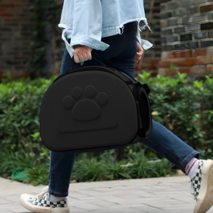 Geanta transport animale de companie VarioShop®, pana la 6 kg, transportor pliabil, ventilatie mare, curea reglabila, fermoar frontal, pentru caini, pisici sau iepuri, Negru [9]