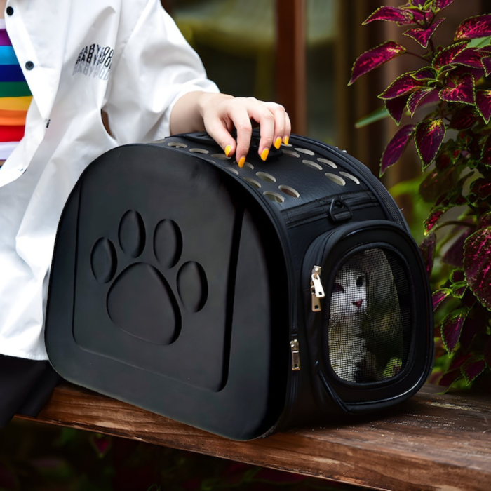 Geanta transport animale de companie VarioShop®, pana la 6 kg, transportor pliabil, ventilatie mare, curea reglabila, fermoar frontal, pentru caini, pisici sau iepuri, Negru [7]