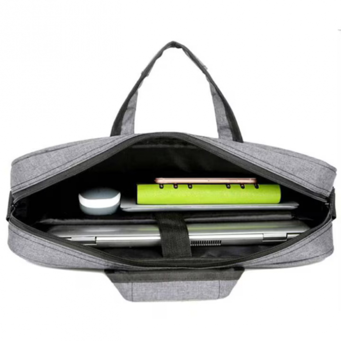 Geanta Universala VarioShop®, pentru Laptop 15.6 inch, Rezistenta la Apa, Curea Detasabila, Design Clasic si Elegant, Compatibila laptop Apple, Asus, Acer, Dell, Huawei, 41 x 32 cm, Gri [2]