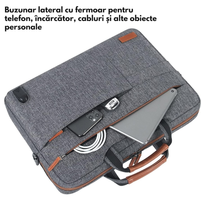 Geanta Universala VarioShop®, pentru Laptop 15.6 inch, Rezistenta la Apa, Curea Detasabila, Design Clasic si Elegant, Compatibila laptop Apple MacBook Air, MacBook Pro Touch Bar, Asus, Acer, Dell, Hua [2]