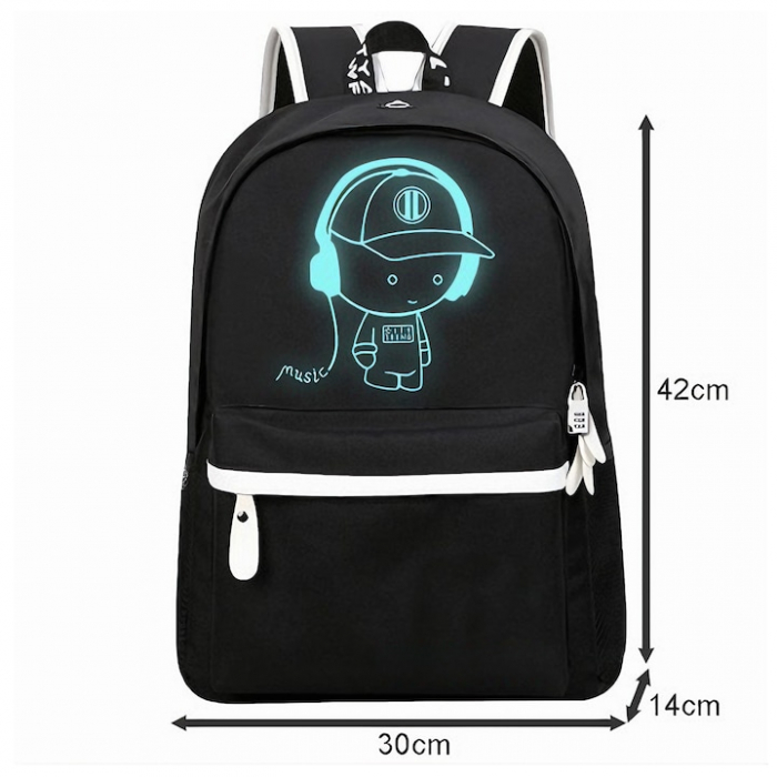 Ghiozdan Pentru Adolescenti VarioShop®, cu Design Fosforescent, Prelungitor Incarcare USB, Mufa Jack pentru Casti, Lacat cu Cifru, Penar, Waterproof, Pentru Scoala, Drumetii si Munte 42x14x33 cm, Negr [7]