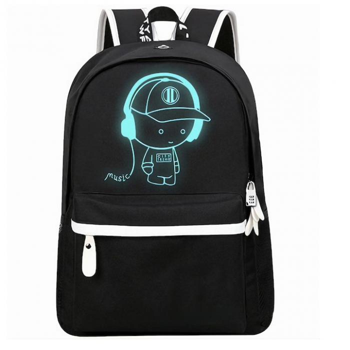Ghiozdan Pentru Adolescenti VarioShop®, cu Design Fosforescent, Prelungitor Incarcare USB, Mufa Jack pentru Casti, Lacat cu Cifru, Penar, Waterproof, Pentru Scoala, Drumetii si Munte 42x14x33 cm, Negr [4]