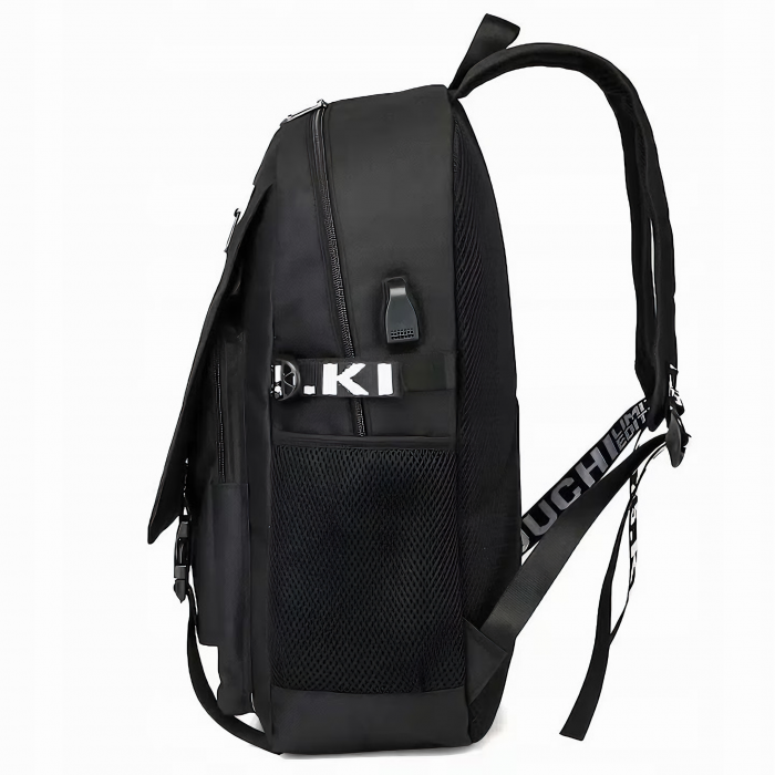 Ghiozdan smart VarioShop®, multifunctional, sistem blocare cu lacat, prelungitor incarcare USB, mufa Jack pentru casti, imprimeu fosforescent Marshmello, capacitate 35 l, rezistent, 44x30x17 cm, Negru [14]