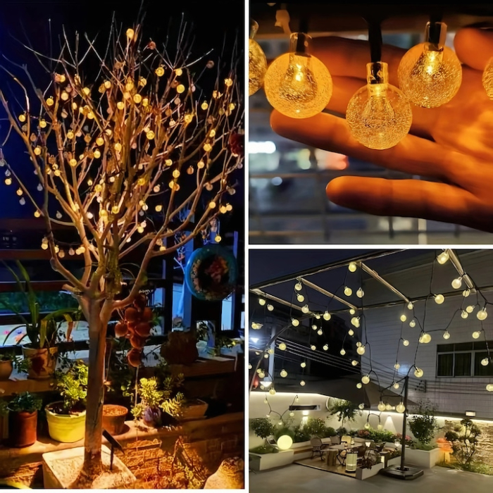 Ghirlanda solara LED cu 50 de globuri VarioShop®, lumina calda, 8 moduri de iluminare, panou solar impermeabil, 7 m, ideala pentru gradina, terasa sau balcon [4]