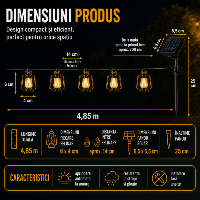 Ghirlanda solara LED VarioShop®, pentru gradina, balcon si terasa, 20 felinare cu aprindere automata seara, 4,85 m, negru [3]