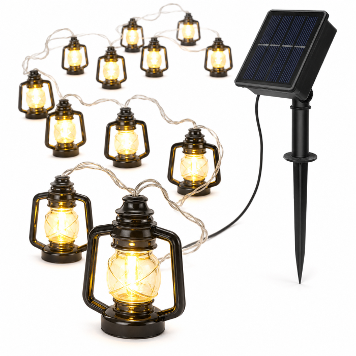 Ghirlanda solara LED VarioShop®, pentru gradina, balcon si terasa, 30 felinare cu aprindere automata seara, 6,3 m, negru [7]