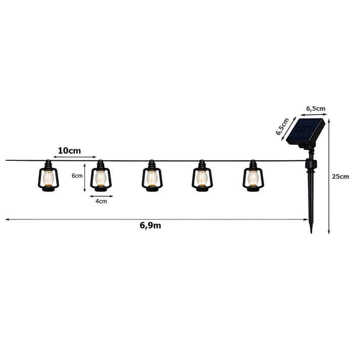 Ghirlanda solara LED VarioShop®, pentru gradina, balcon si terasa, 50 felinare cu lumina calda, 8 moduri, aprindere automata la amurg, 6,9 m, negru [4]