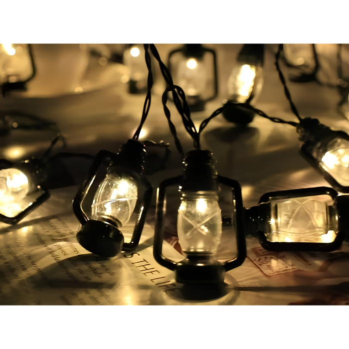 Ghirlanda solara LED VarioShop®, pentru gradina, balcon si terasa, 50 felinare cu lumina calda, 8 moduri, aprindere automata la amurg, 6,9 m, negru [10]