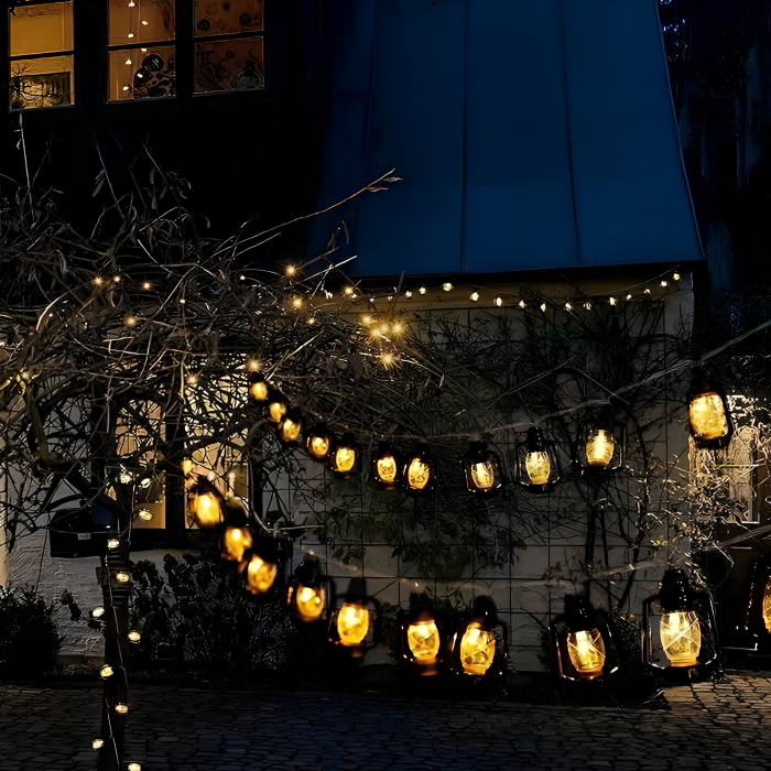 Ghirlanda solara LED VarioShop®, pentru gradina, balcon si terasa, 50 felinare cu lumina calda, 8 moduri, aprindere automata la amurg, 6,9 m, negru [9]