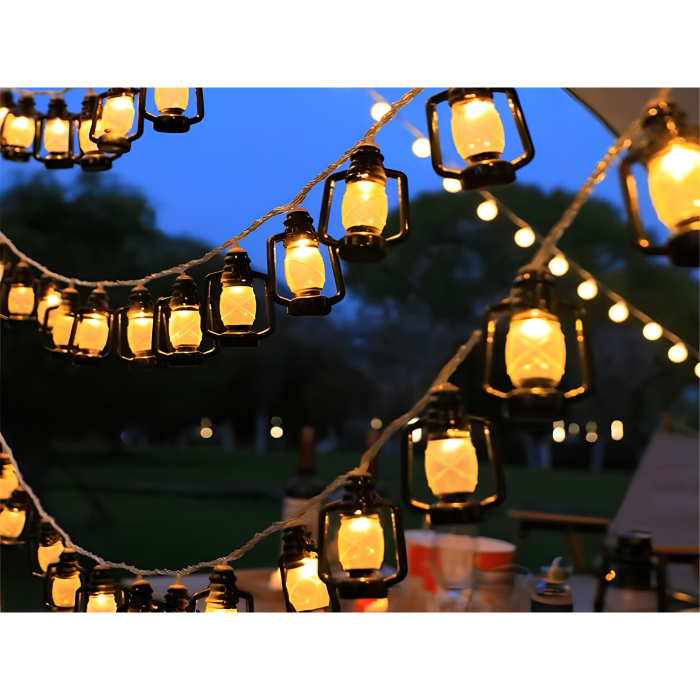 Ghirlanda solara LED VarioShop®, pentru gradina, balcon si terasa, 50 felinare cu lumina calda, 8 moduri, aprindere automata la amurg, 6,9 m, negru [7]