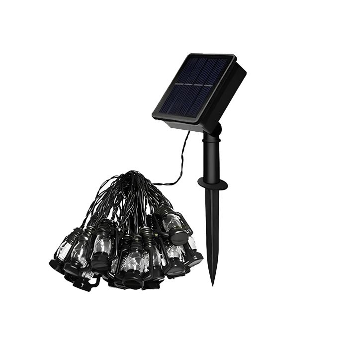 Ghirlanda solara LED VarioShop®, pentru gradina, balcon si terasa, 50 felinare cu lumina calda, 8 moduri, aprindere automata la amurg, 6,9 m, negru [17]
