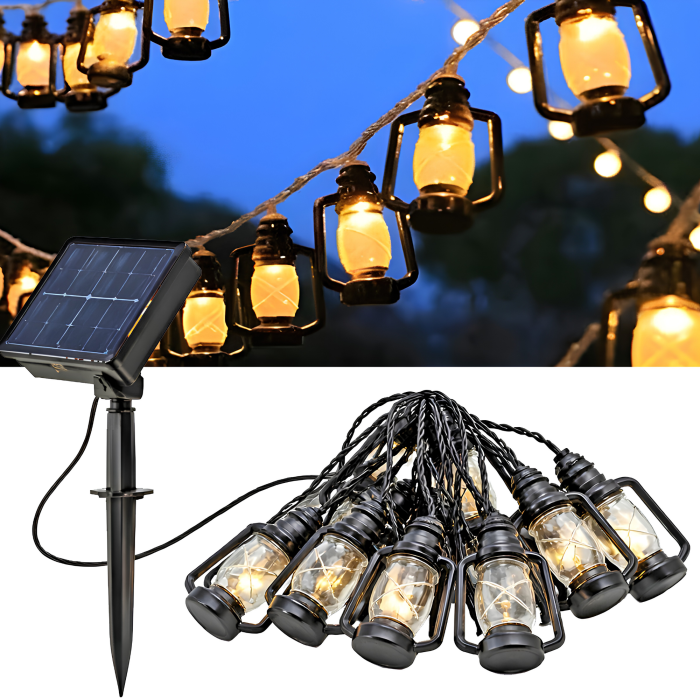 Ghirlanda solara LED VarioShop®, pentru gradina, balcon si terasa, 50 felinare cu lumina calda, 8 moduri, aprindere automata la amurg, 6,9 m, negru [12]