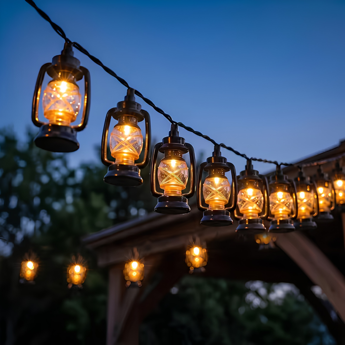 Ghirlanda solara LED VarioShop®, pentru gradina, balcon si terasa, 50 felinare cu lumina calda, 8 moduri, aprindere automata la amurg, 6,9 m, negru [6]