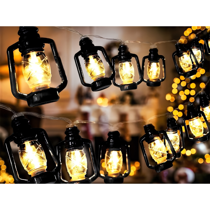 Ghirlanda solara LED VarioShop®, pentru gradina, balcon si terasa, 50 felinare cu lumina calda, 8 moduri, aprindere automata la amurg, 6,9 m, negru [13]