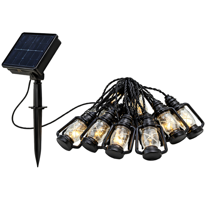 Ghirlanda solara LED VarioShop®, pentru gradina, balcon si terasa, 50 felinare cu lumina calda, 8 moduri, aprindere automata la amurg, 6,9 m, negru [16]
