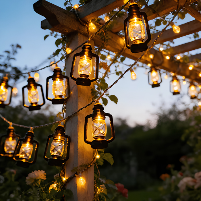 Ghirlanda solara LED VarioShop®, pentru gradina, balcon si terasa, 50 felinare cu lumina calda, 8 moduri, aprindere automata la amurg, 6,9 m, negru [2]