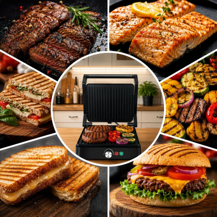 Gratar electric VarioShop®, 2000W, deschidere 180°, control temperatura, placi antiaderente, tava scurgere, negru [6]