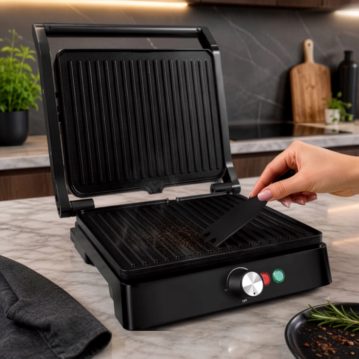 Gratar electric VarioShop®, 2000W, deschidere 180°, control temperatura, placi antiaderente, tava scurgere, negru [11]