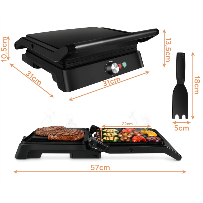 Gratar electric VarioShop®, 2000W, deschidere 180°, control temperatura, placi antiaderente, tava scurgere, negru [15]