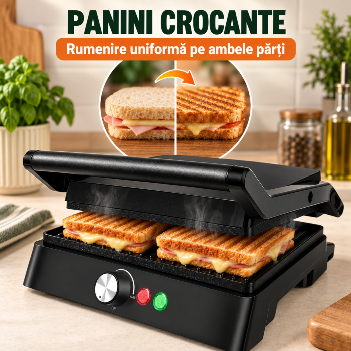Gratar electric VarioShop®, 2000W, deschidere 180°, control temperatura, placi antiaderente, tava scurgere, negru [3]