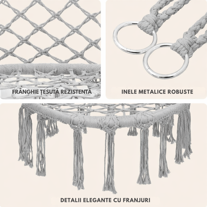 Hamac cu perna VarioShop®, tip fotoliu suspendat, cuib de barza, stil boho, leagan pentru gradina, balcon si terasa, rezistent 120 kg, rotire 360° [3]