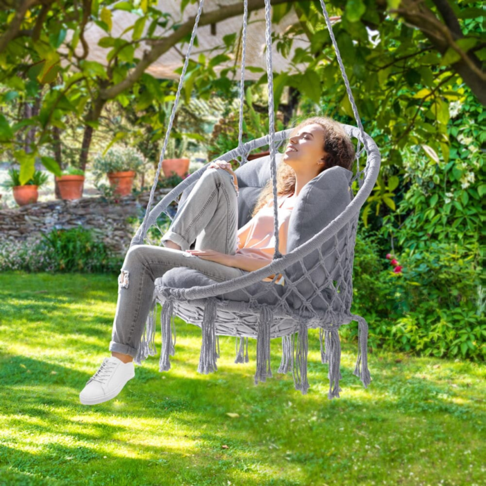 Hamac cu perna VarioShop®, tip fotoliu suspendat, cuib de barza, stil boho, leagan pentru gradina, balcon si terasa, rezistent 120 kg, rotire 360° [7]