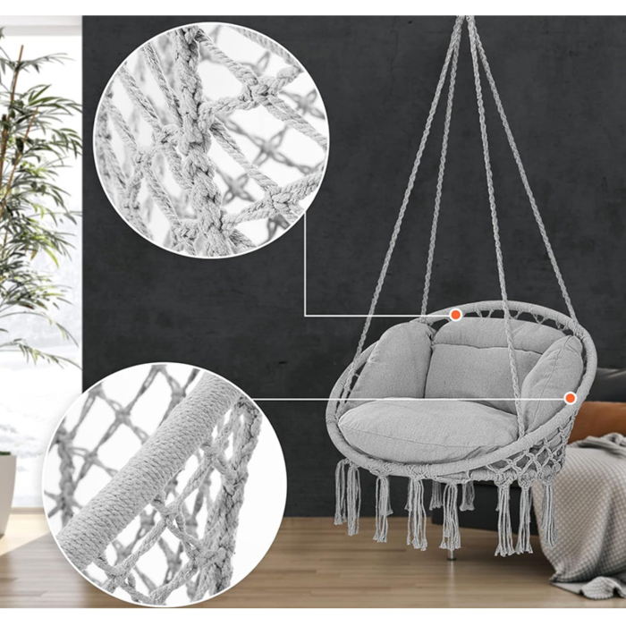 Hamac cu perna VarioShop®, tip fotoliu suspendat, cuib de barza, stil boho, leagan pentru gradina, balcon si terasa, rezistent 120 kg, rotire 360° [8]