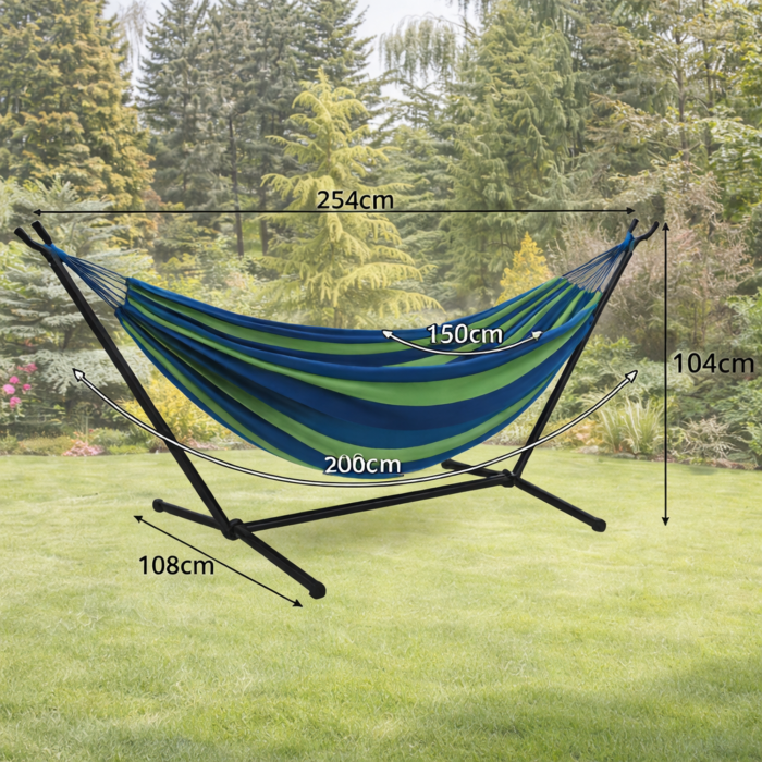 Hamac cu suport metalic si cadru din otel VarioShop®, 2 persoane, 200 kg, reglabil pe inaltime, material bumbac/poliester, pentru gradina, terasa si balcon [4]