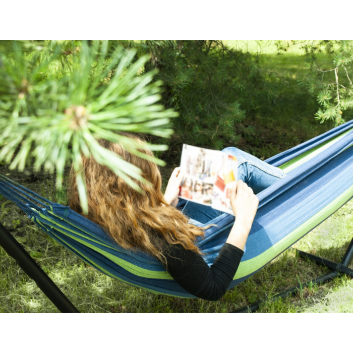 Hamac cu suport metalic si cadru din otel VarioShop®, 2 persoane, 200 kg, reglabil pe inaltime, material bumbac/poliester, pentru gradina, terasa si balcon [8]