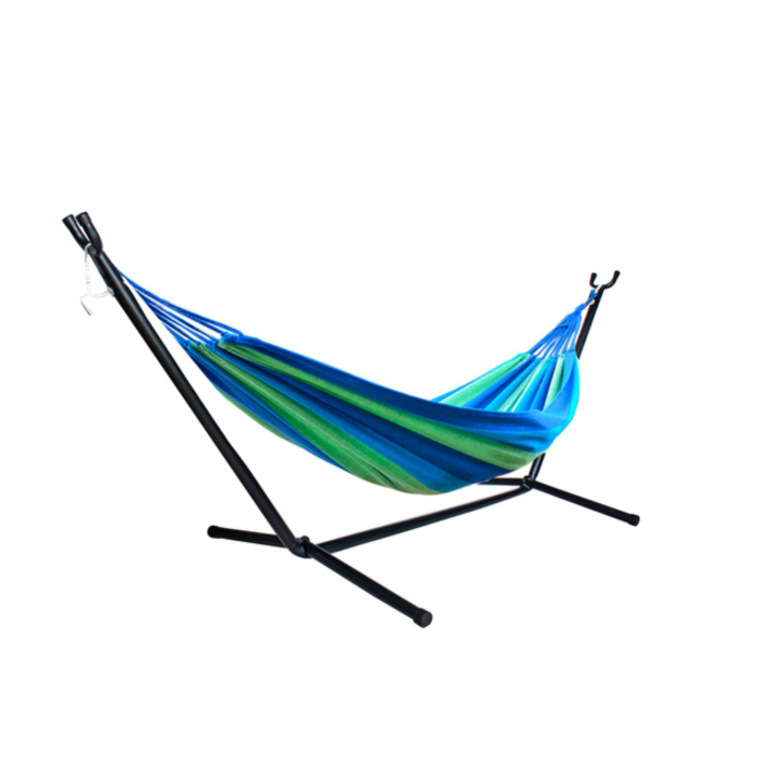 Hamac cu suport metalic si cadru din otel VarioShop®, 2 persoane, 200 kg, reglabil pe inaltime, material bumbac/poliester, pentru gradina, terasa si balcon [11]