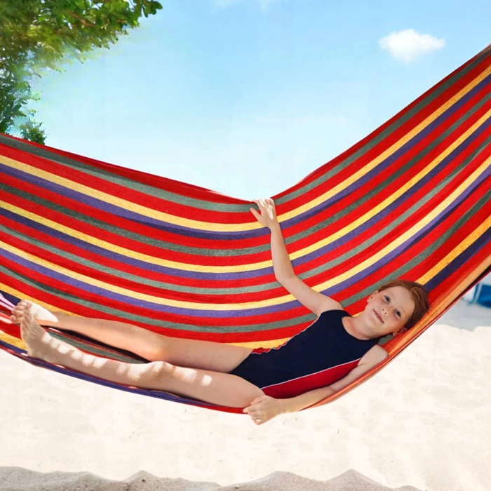 Hamac cu suport metalic si cadru din otel VarioShop®, greutate maxima 150 kg, montaj rapid, structura stabila, pentru terasa, balcon si camping, 185x80 cm [7]