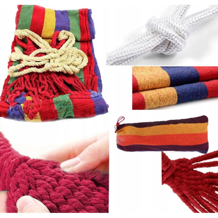 Hamac de gradina 250x150 cm VarioShop®, sarcina maxima 280 kg, bumbac rezistent, cu franghii si geanta transport, pentru exterior si interior [5]