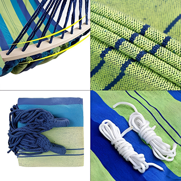 Hamac dublu VarioShop®, pentru 2 persoane, sarcina maxima 200 kg, husa transport, usor de montat, 250x150 cm, verde/albastru [4]