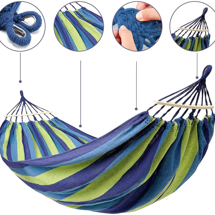 Hamac dublu VarioShop®, pentru 2 persoane, sarcina maxima 200 kg, husa transport, usor de montat, 250x150 cm, verde/albastru [3]