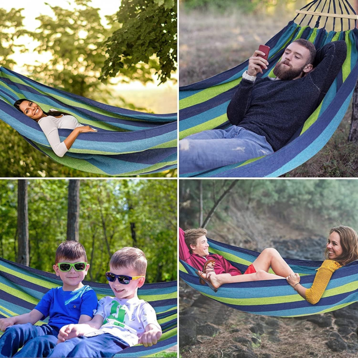 Hamac dublu VarioShop®, pentru 2 persoane, sarcina maxima 200 kg, husa transport, usor de montat, 250x150 cm, verde/albastru [5]