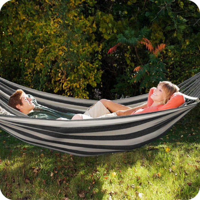 Hamac pentru doua persoane, capacitate 200 kg, montare usoara la copaci, stalpi sau structuri, bumbac/poliester, ideal gradina, terasa si camping, 150x200 cm [2]