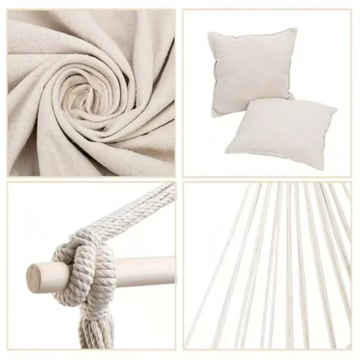 Hamac tip leagan suspendat pentru casa sau gradina VarioShop®, cu cadru din lemn, pentru interior/exterior, 130 x 100 cm, greutate maxima 150 kg, Crem [5]