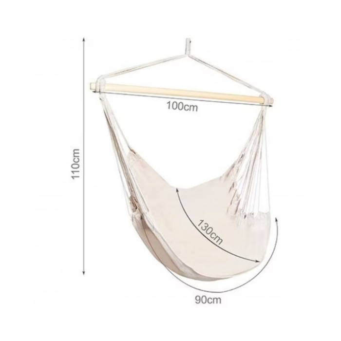 Hamac tip leagan suspendat pentru casa sau gradina VarioShop®, cu cadru din lemn, pentru interior/exterior, 130 x 100 cm, greutate maxima 150 kg, Crem [8]