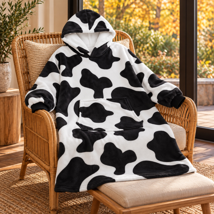 Hanorac patura cu gluga si maneci VarioShop®, marime universala XXL, interior gros si pufos, 115 x 80 cm, poliester, alb/negru [8]