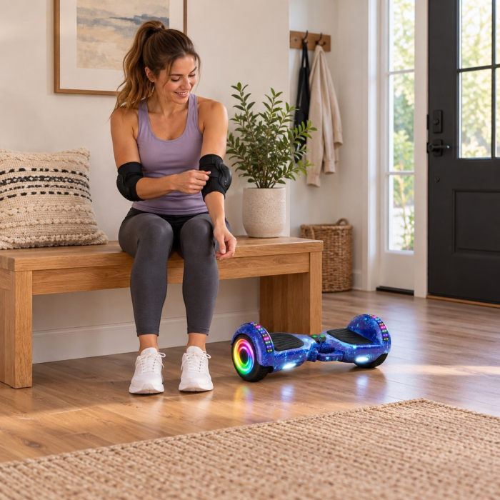 Hoverboard electric VarioShop®, cu roti de 25,4 cm, LED-uri si boxe Bluetooth integrate, viteza maxima 13 km/h, 63 x 27 x 27 cm, incarcator si set de protectii incluse [6]