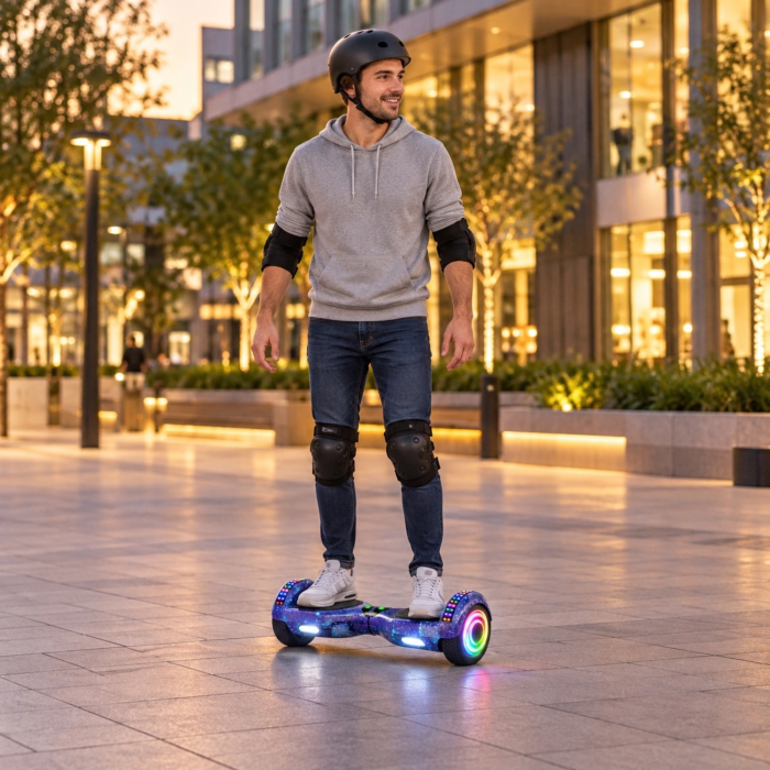 Hoverboard electric VarioShop®, cu roti de 25,4 cm, LED-uri si boxe Bluetooth integrate, viteza maxima 13 km/h, 63 x 27 x 27 cm, incarcator si set de protectii incluse [8]