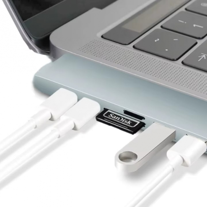 Hub Adaptor Multiport 6 in 1 VarioShop®, pentru Macbook/Laptop, USB 3.0, Micro SD/SD Card Reader, TF, Type C(PD), Gri [10]