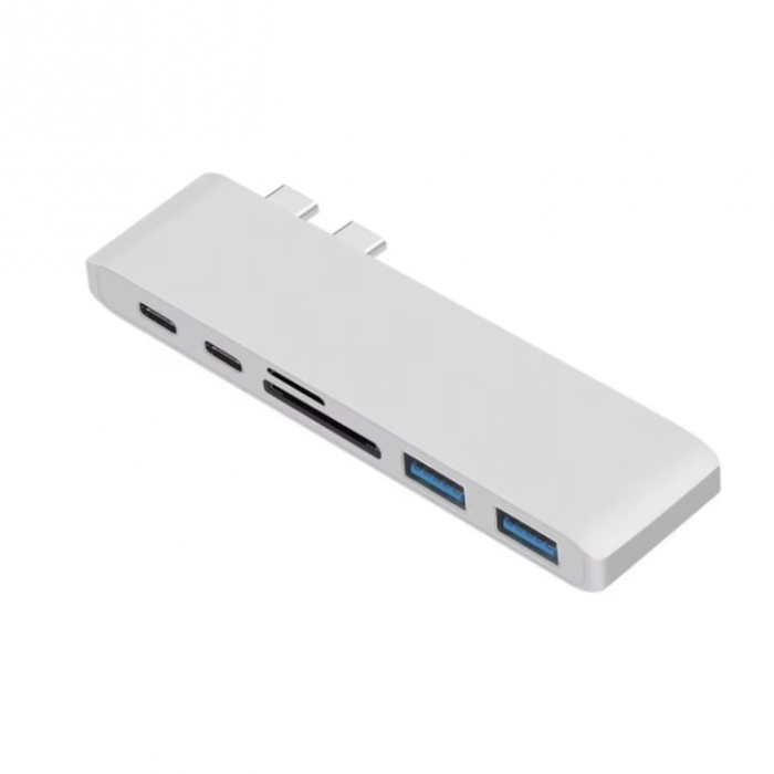 Hub Adaptor Multiport 6 in 1 VarioShop®, pentru Macbook/Laptop, USB 3.0, Micro SD/SD Card Reader, TF, Type C(PD), Gri [9]