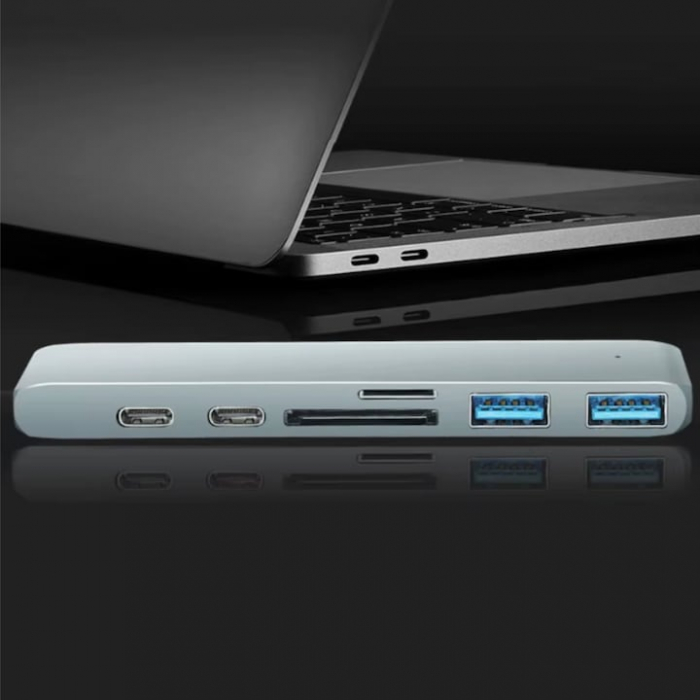 Hub Adaptor Multiport 6 in 1 VarioShop®, pentru Macbook/Laptop, USB 3.0, Micro SD/SD Card Reader, TF, Type C(PD), Gri [6]