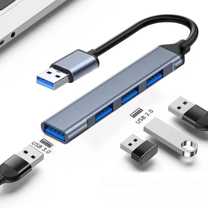 Hub pentru transfer date cu 4 porturi USB VarioShop®, 3.0 si 2.0, tehnologie Plug and Play, compatibil cu Windows, MacOS, Linux, 9 x 1.7 x 0.9 cm, Gri [5]