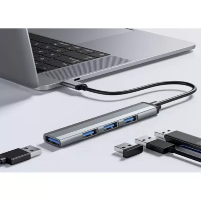 Hub pentru transfer date cu 4 porturi USB VarioShop®, 3.0 si 2.0, tehnologie Plug and Play, compatibil cu Windows, MacOS, Linux, 9 x 1.7 x 0.9 cm, Gri [7]