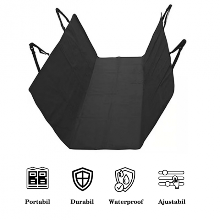 Husa bancheta auto VarioShop® pentru protectie si transport animale, caini si pisici, usor de utilizat si de curatat, antizgarieturi, impermeabila, universala, 144 x 144 cm, negru [5]
