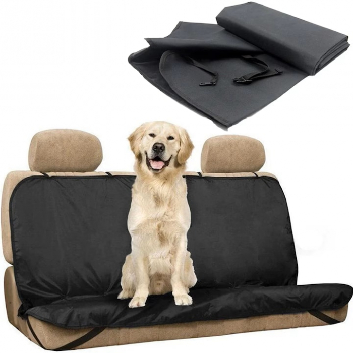 Husa bancheta auto VarioShop® pentru protectie si transport animale, caini si pisici, usor de utilizat si de curatat, antizgarieturi, impermeabila, universala, 144 x 144 cm, negru [7]