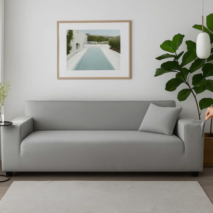 Husa canapea colt din catifea elastica VarioShop®, impermeabila, lavabila si potrivire universala, 190-230 cm, Gri [8]