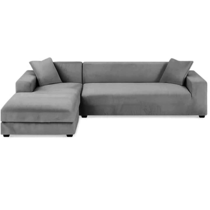 Husa canapea colt din catifea elastica VarioShop®, impermeabila, lavabila si potrivire universala, 190-230 cm, Gri [7]